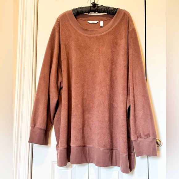 AnyBody Tops - AnyBody Fleece Sweatshirt 4X Mauve Dusty Rose Cozy Pullover Soft Lounge Top